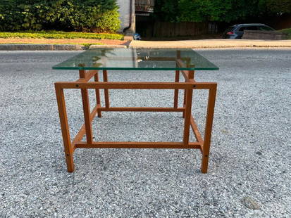 Henning Norgaard/Komfort Denmark Teak Side Table: (A) A Danish modern teakwood side table with glass top designed by Henning Norgaard for Komfort Mobler of Denmark. Overall good vintage condition with no major damage. Measures 19.5in deep x 19.5in wi