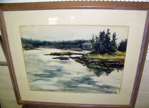 Jamison (Philip Jamison), Watercolor: Jamison (Philip Jamison, West Chester, PA), Watercolor. Landscape with stream. 20" x 28".