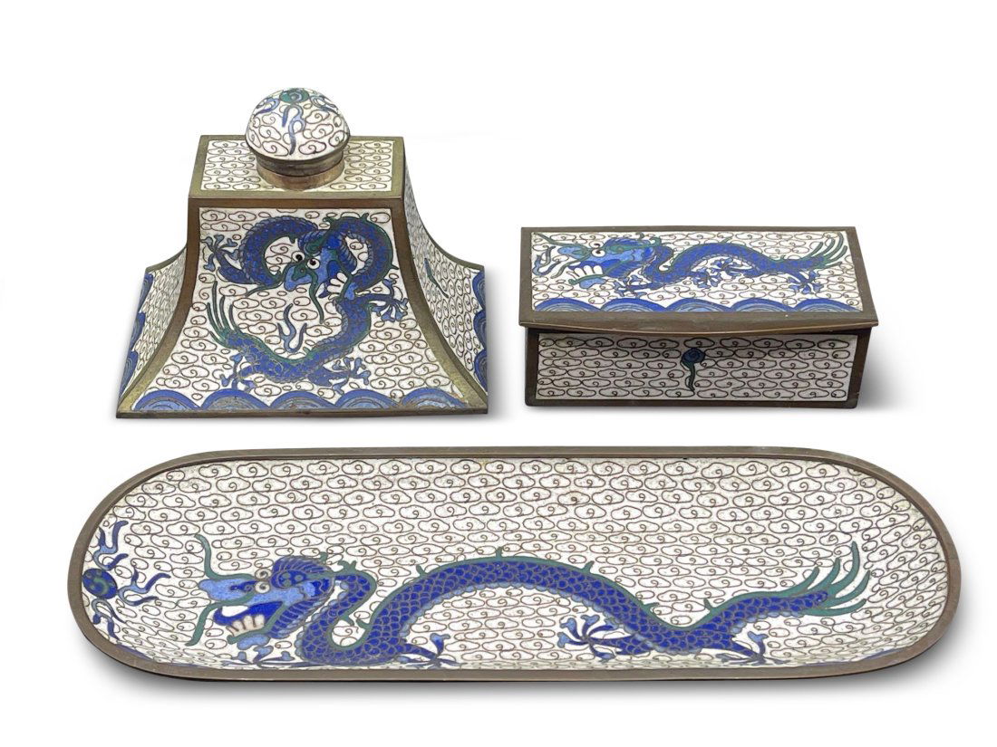 Three-piece Cloisonné Dragon Desk Set (1 of 9)