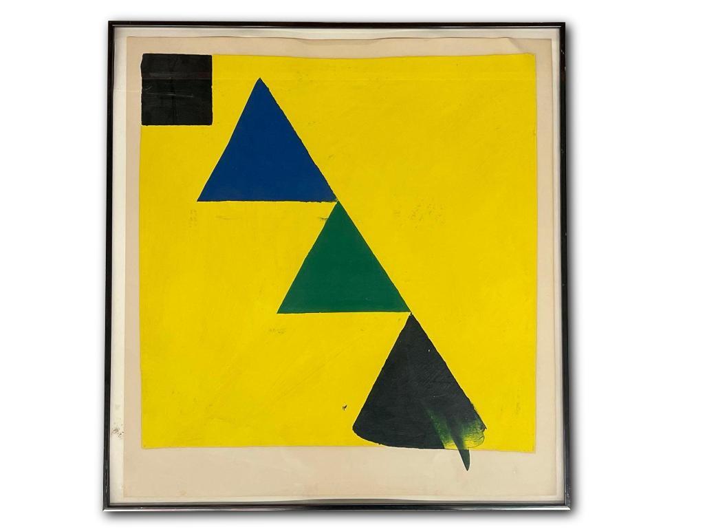 Paul Huxley. Acrylic on Paper, No. 63: Paul Huxley (British, b. 1938). An acrylic painting on paper titled "No. 63" depicting vibrant geometric shapes. Attributed verso, Westinghouse Art Collection tag. Paper: 22-1/2in x 21in. Frame: 24-1/