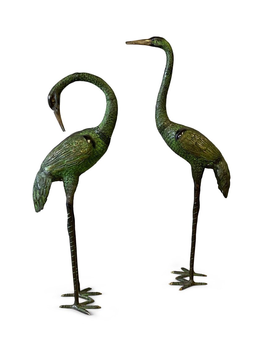 Pair of Patinated Bronze Garden Cranes (1 of 4)