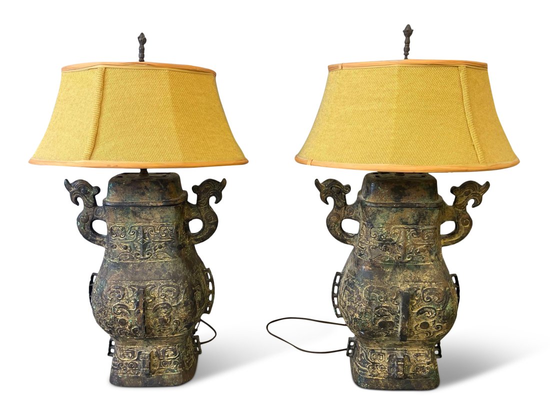 Pr. Chinese Archaic-style Bronze Lamps (1 of 3)
