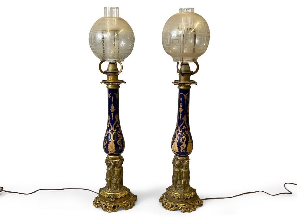 Pair of Bronze Cherub Fluid Lamps (1 of 6)