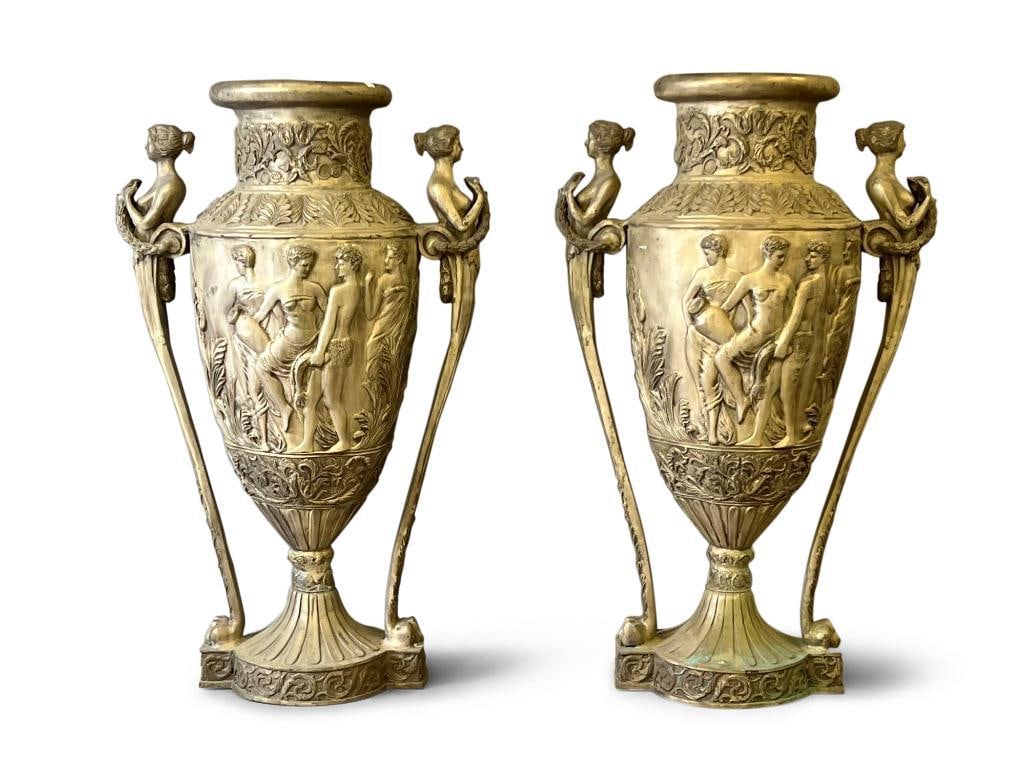 Large Pair of Neoclassic-style Bronze Urns (1 of 6)