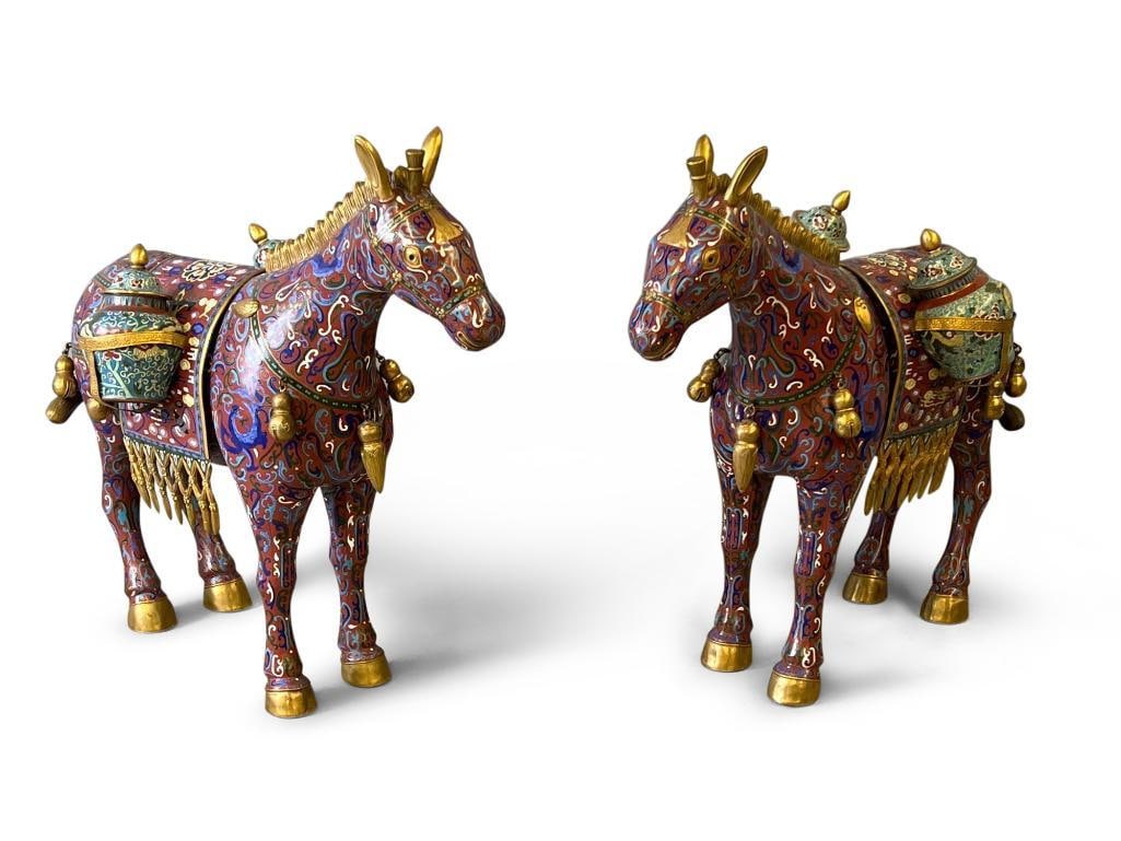 Large Pair of Chinese Cloisonne Horses (1 of 5)