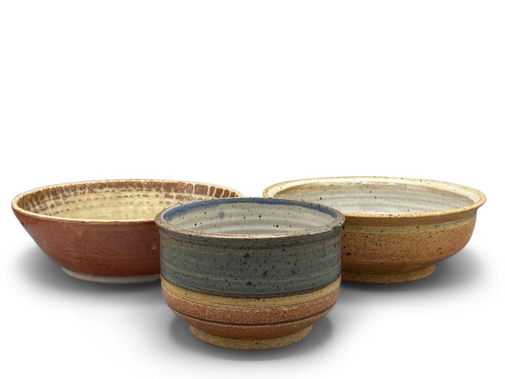 Three Studio Pottery Signed Bowls (1 of 9)