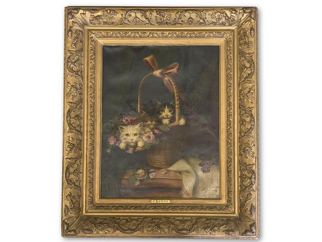 Jules LeRoy. Oil/Canvas, Basket of Cats (1 of 5)