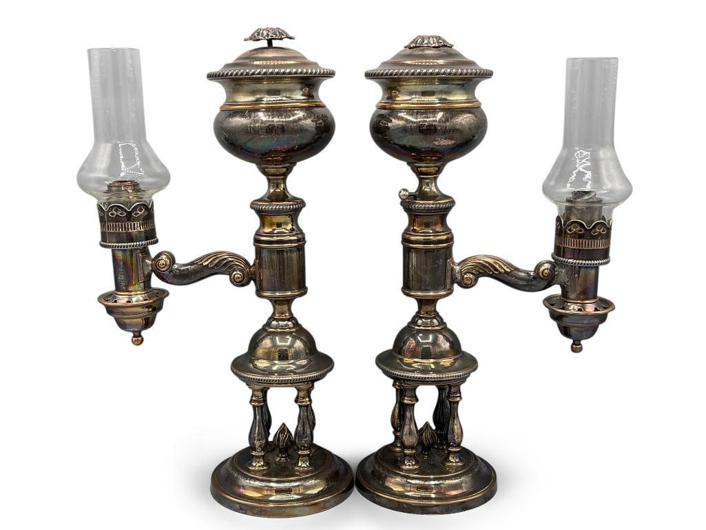Pair of Sheffield Silver Plated Argand Lamps (1 of 7)
