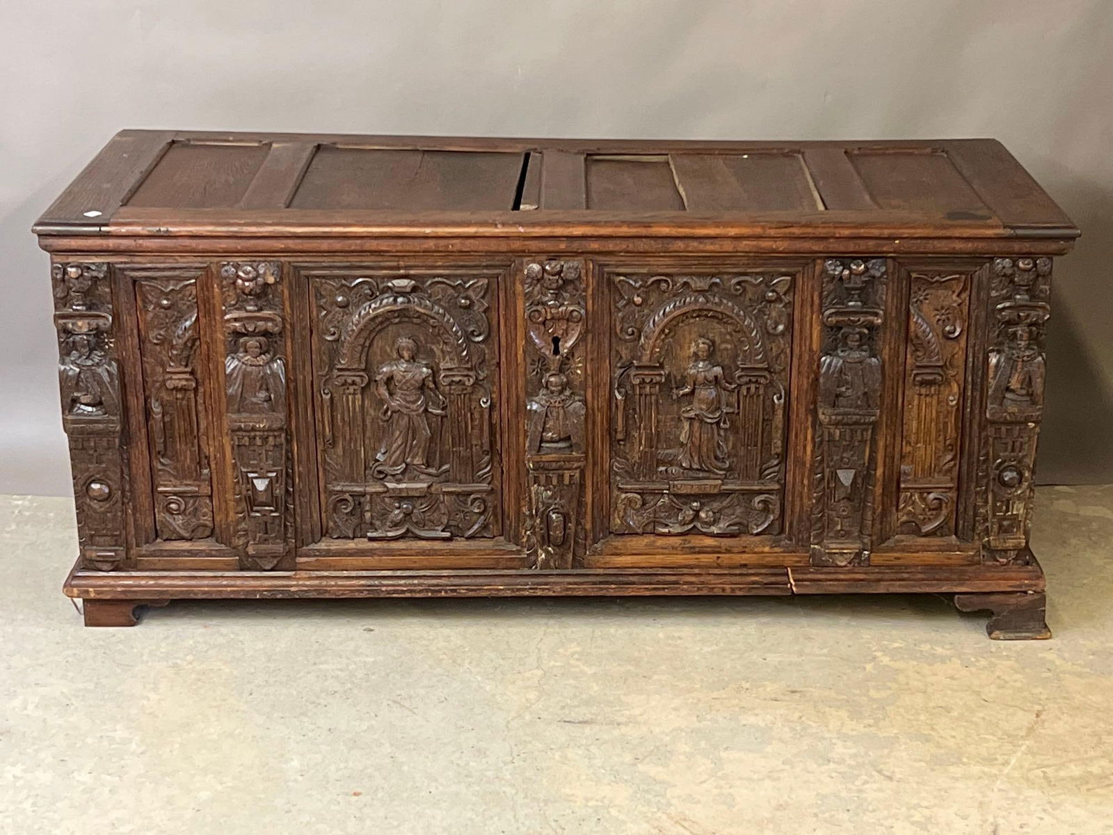 18th C. Carved Oak Chest (1 of 8)