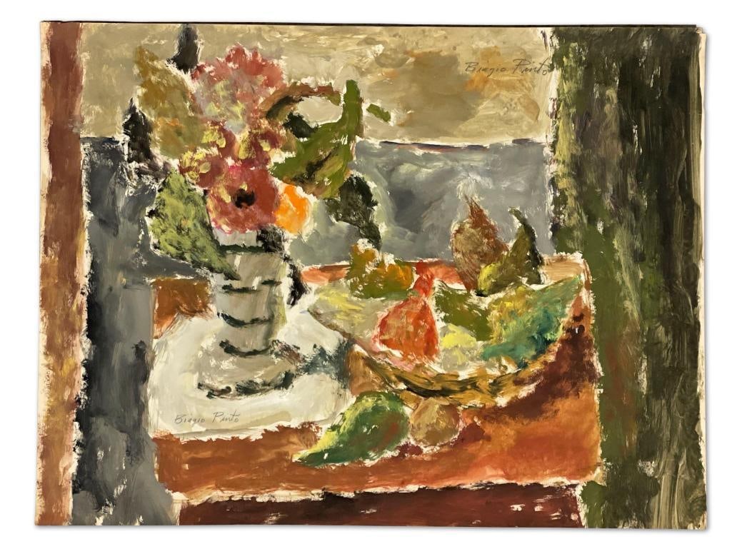 Biagio Pinto. Oil/Paper, Still Life: Biagio Pinto (Philadelphia, 1911-1989) An oil on paper still life table setting. Signed lower left and top right. 14-1/2in x 19in. | Philadelphia Metro area delivery, NYC curbside delivery, and intern