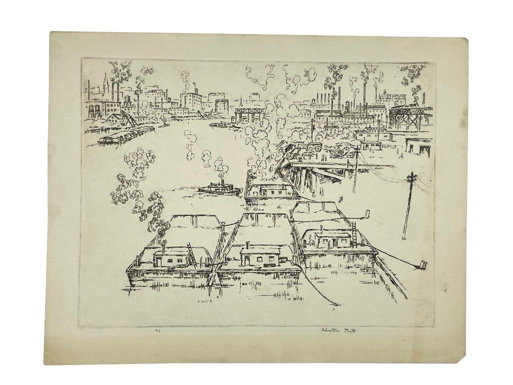 Salvatore Pinto. Etching, City Scene (1 of 4)