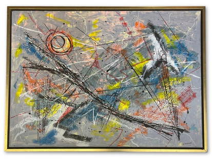 Dennis Sakelson. Oil/Canvas, Abstract: Dennis Sakelson (Bucks County, PA, Contemporary) An oil on canvas abstract. Signed lower right. Canvas: 28in x 48-1/2in. Frame: 32in x 44in. | Philadelphia Metro area delivery, NYC curbside delivery,