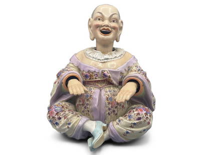 Ernst Bohne Sohne Porcelain Nodder: An Ernst Bohne Sohne porcelain nodder figurine with moving tongue, head, and hands. Marked on base with anchor stamp. 12in tall x 9in wide. | Philadelphia Metro area delivery, NYC curbside delivery, a