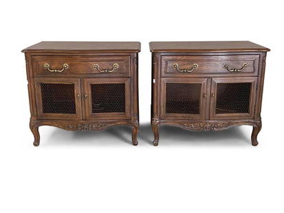 Pair of Henredon French Oak Nightstands: A pair of Henredon Four Centuries Louis XV-style oak nightstands. Each: 24-1/2in tall x 28in wide x 18in deep. | Philadelphia Metro area delivery, NYC curbside delivery, and international third-party