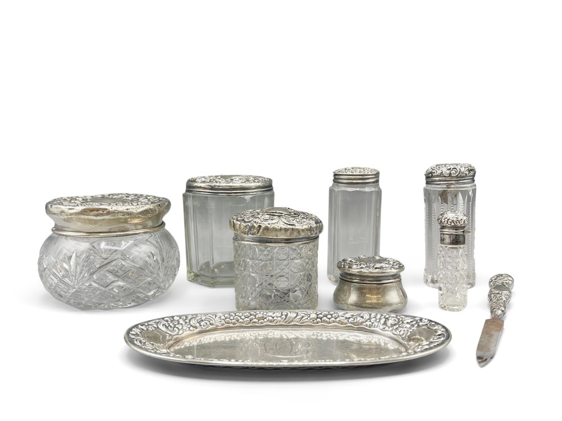 Cut Crystal & Silver Repoussé Dresser Articles (1 of 10)