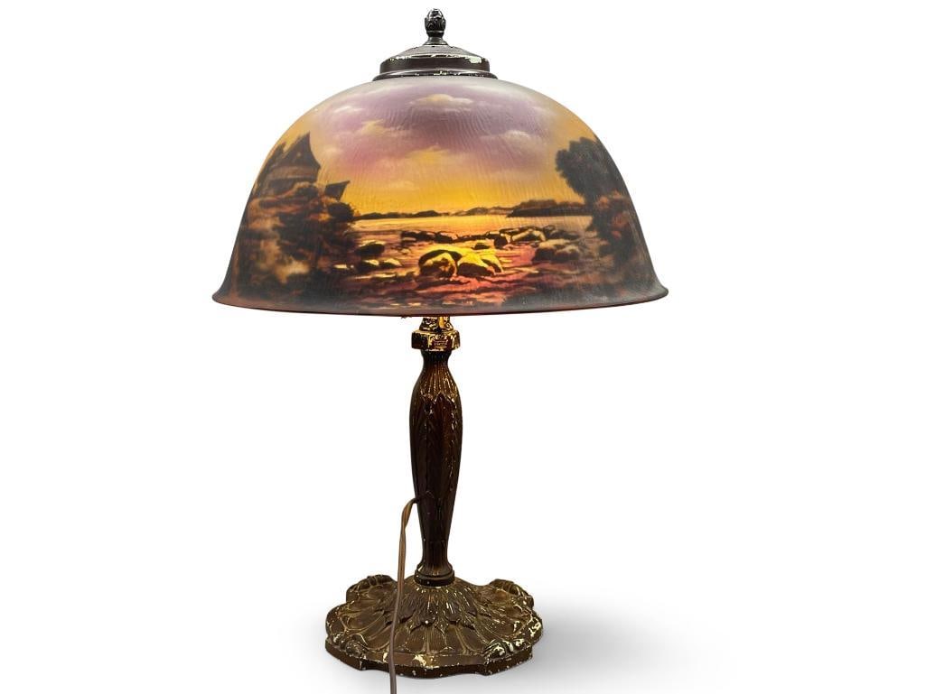 Reverse Painted Glass Art Nouveau Lamp (1 of 6)