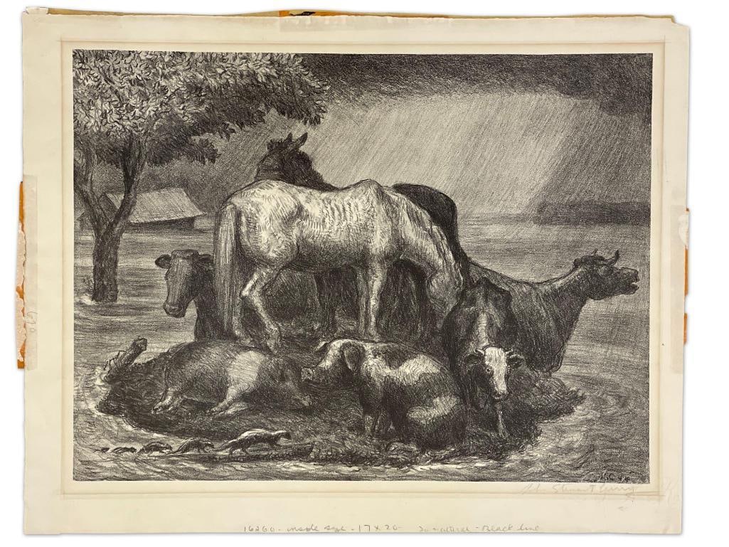 John Stuart Curry. Signed Lithograph, Stallions (1 of 4)