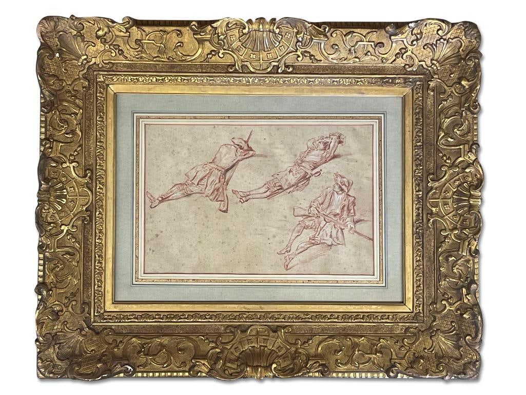 After Jean Antoine Watteau. Sanguine, Soldiers (1 of 4)