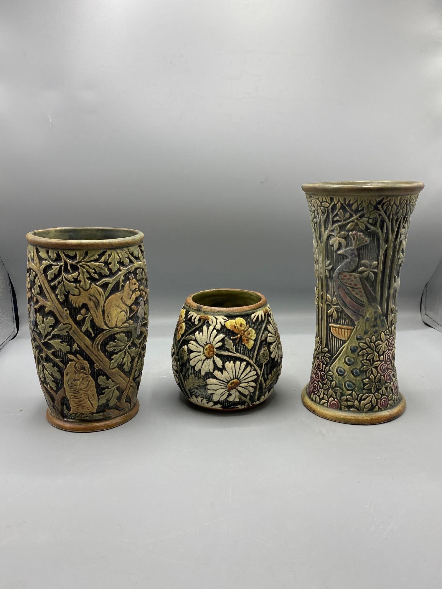 Three Weller Knifewood Pottery Vases (1 of 9)