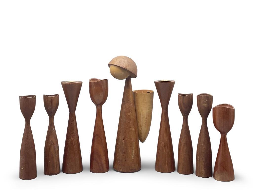 Nine Danish Modern Teakwood Candlesticks (1 of 8)