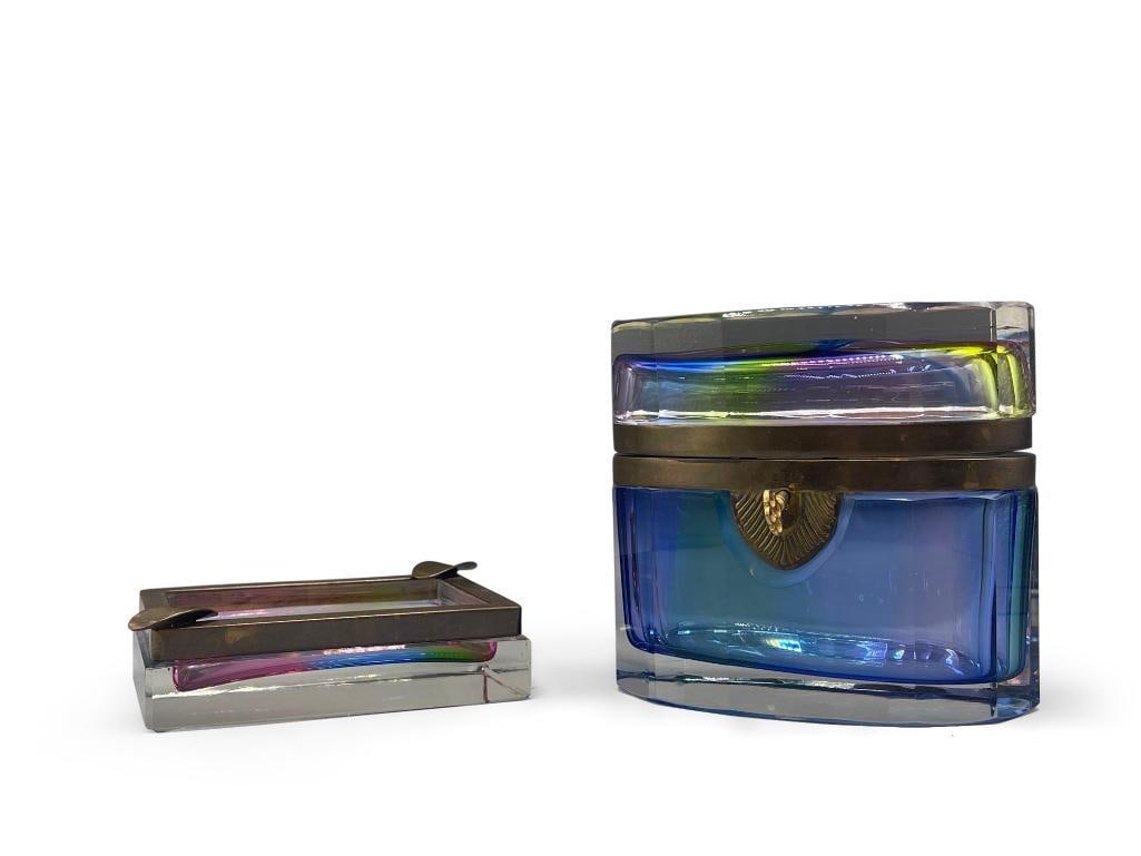 Murano Rainbow Glass Box and Ashtray (1 of 8)