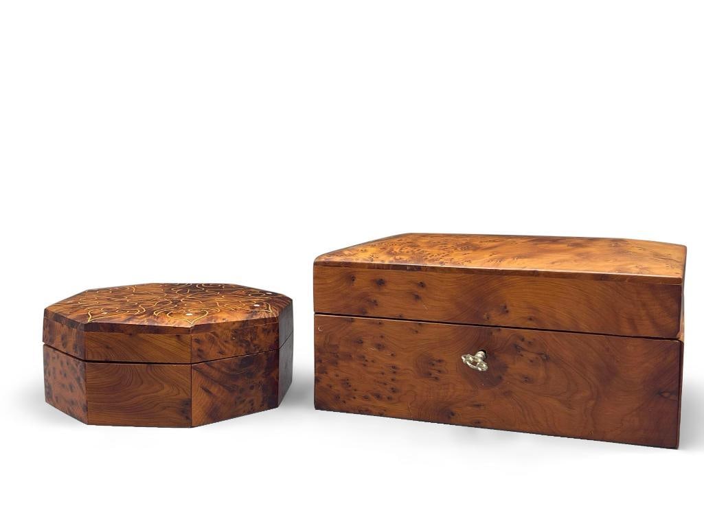 Two Burl Wood Carved Boxes (1 of 5)