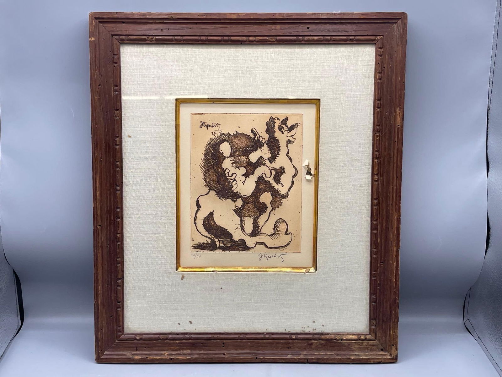 Jacques Lipchitz. Signed Etching: Jacques Lipchitz (French, 1891-1973). An allegorical engraving depicting "The Abduction of Europe". Signed in plate and dated 1947 top left, and pencil signed and numbered 50/50 lower right and left.