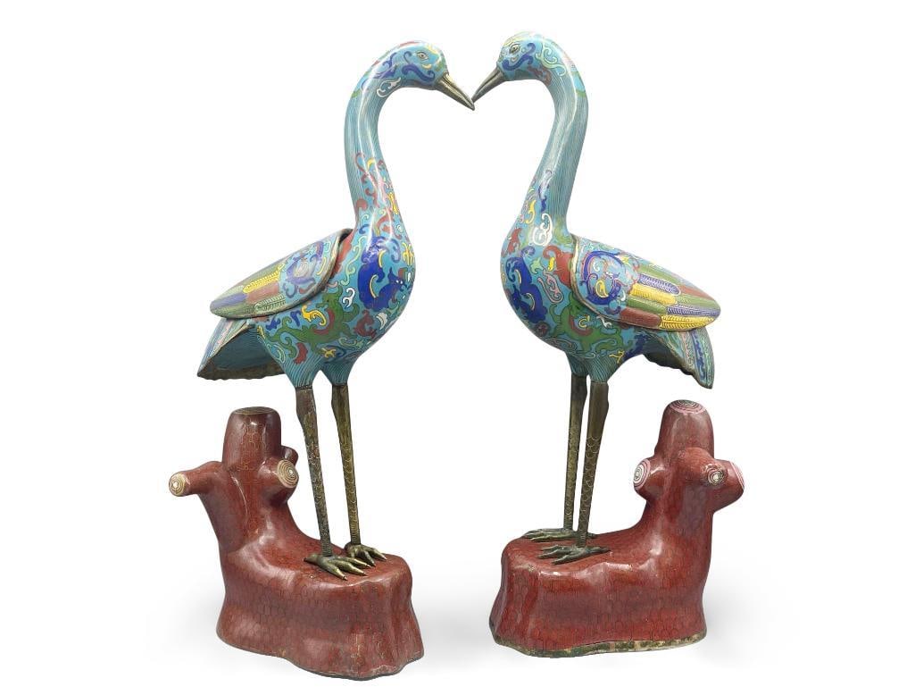 Pair of Chinese Cloisonné Cranes (1 of 8)