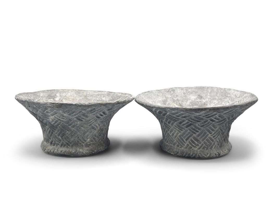 Pair of Diminutive Basketweave Lead Planters (1 of 4)
