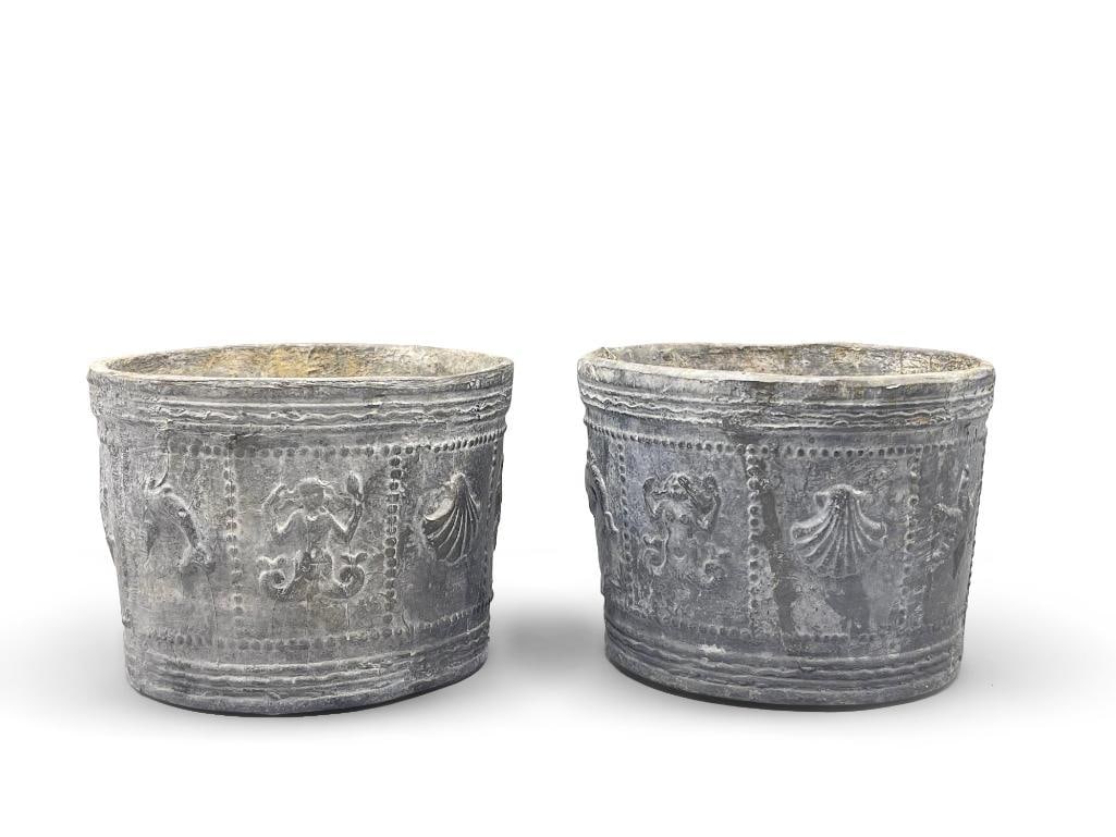 Pr. Diminutive Nautical Patterned Lead Planters (1 of 5)