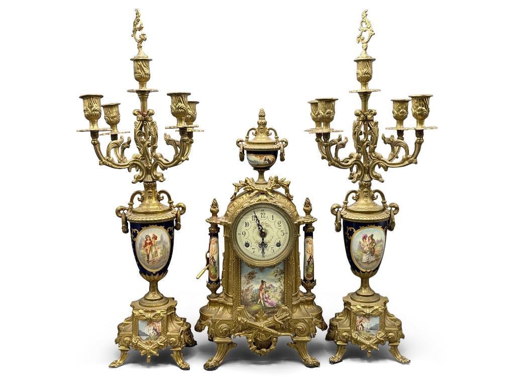 Three-pc. Lancini Bronze Clock Garniture (1 of 13)