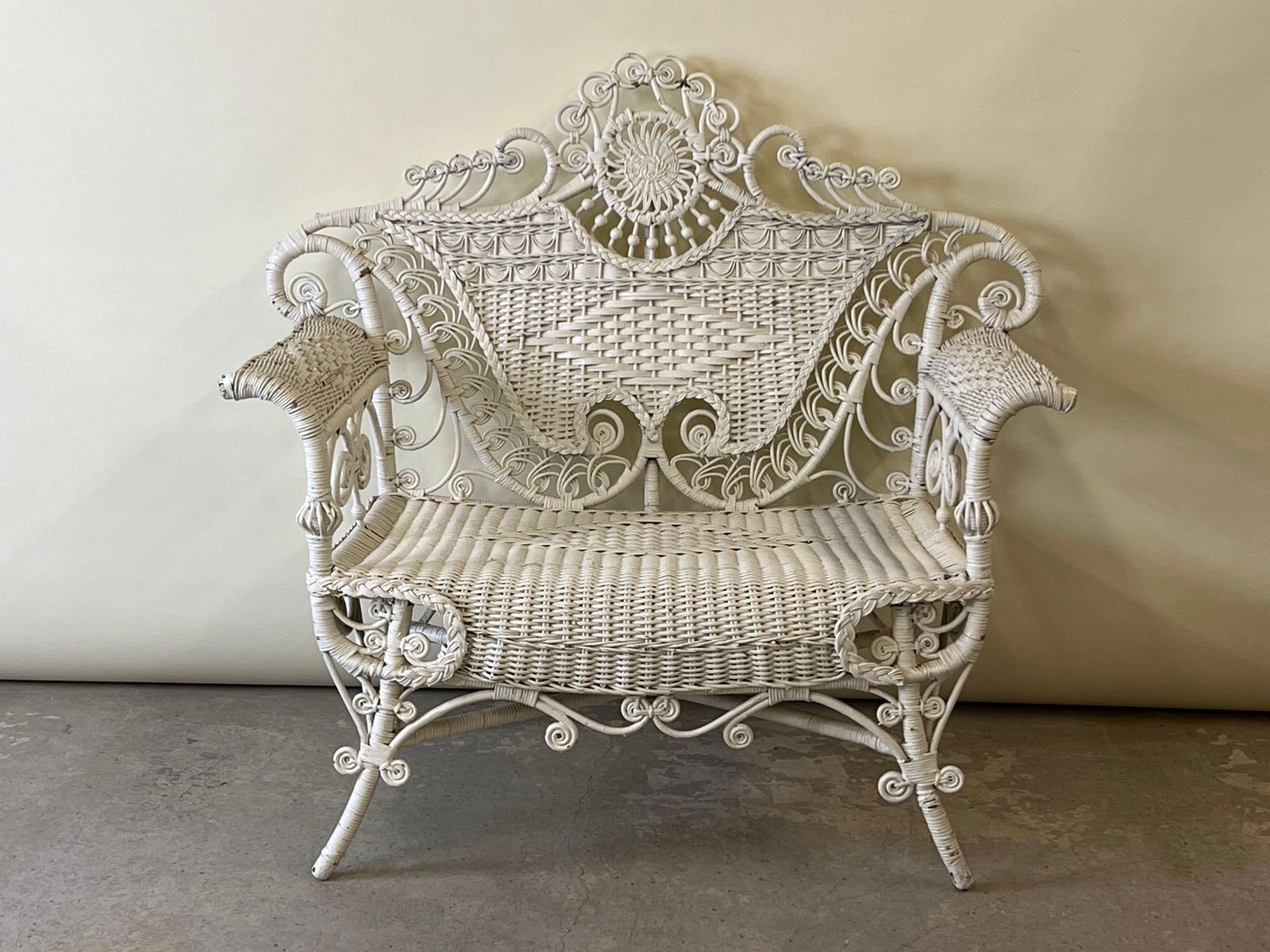 Victorian White Wicker Fancy Settee (1 of 3)