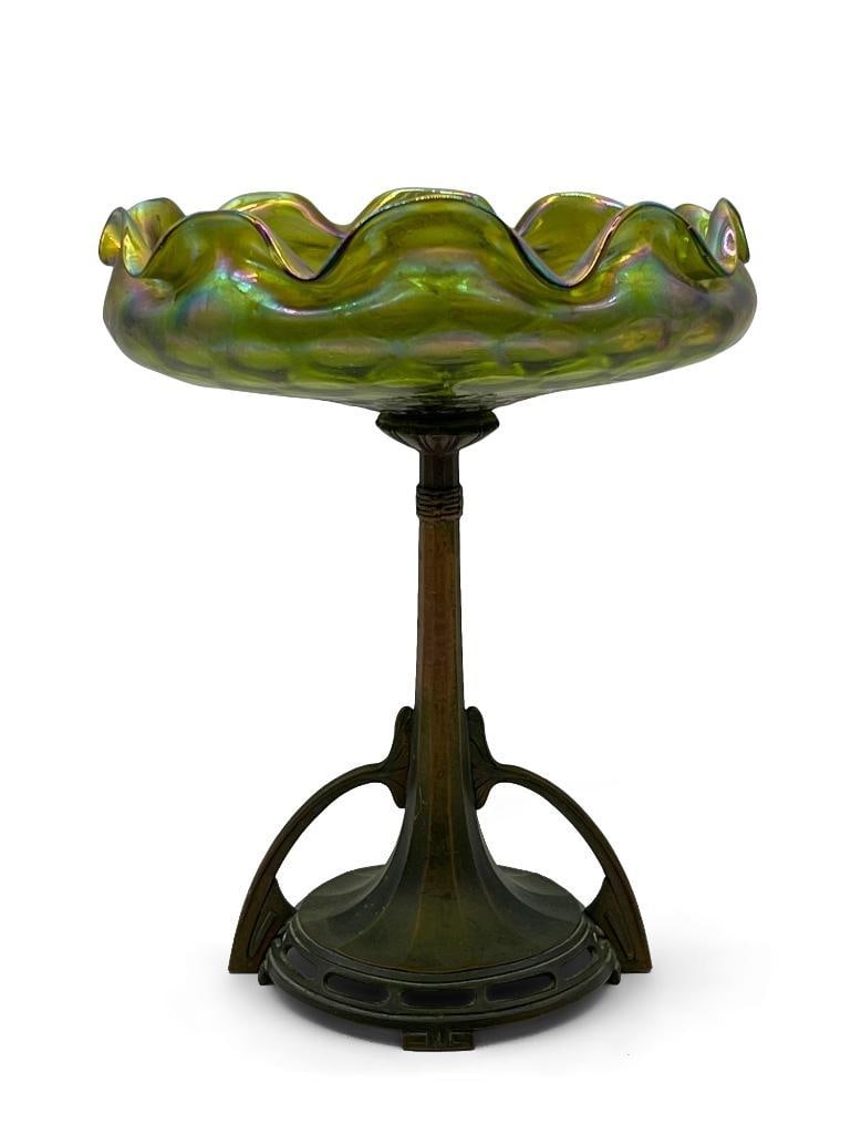 Loetz Iridescent Glass and Patinated Metal Compote (1 of 5)