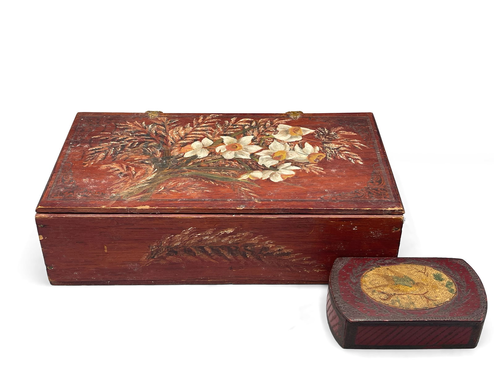 Two Early 20th C. Painted Folk Art Boxes (1 of 9)