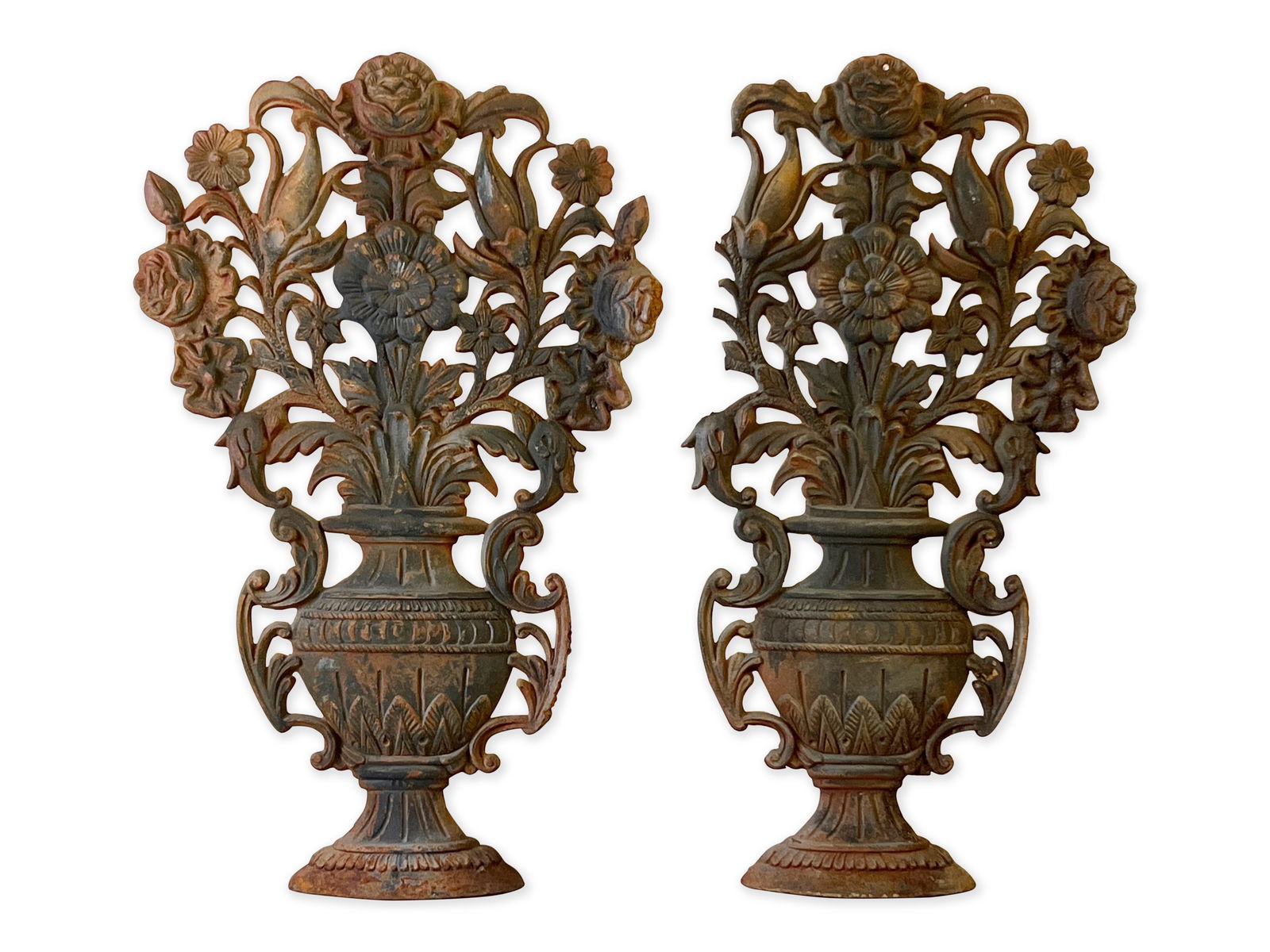 Pair of Cast Iron Floral Urn Wall Panels (1 of 5)