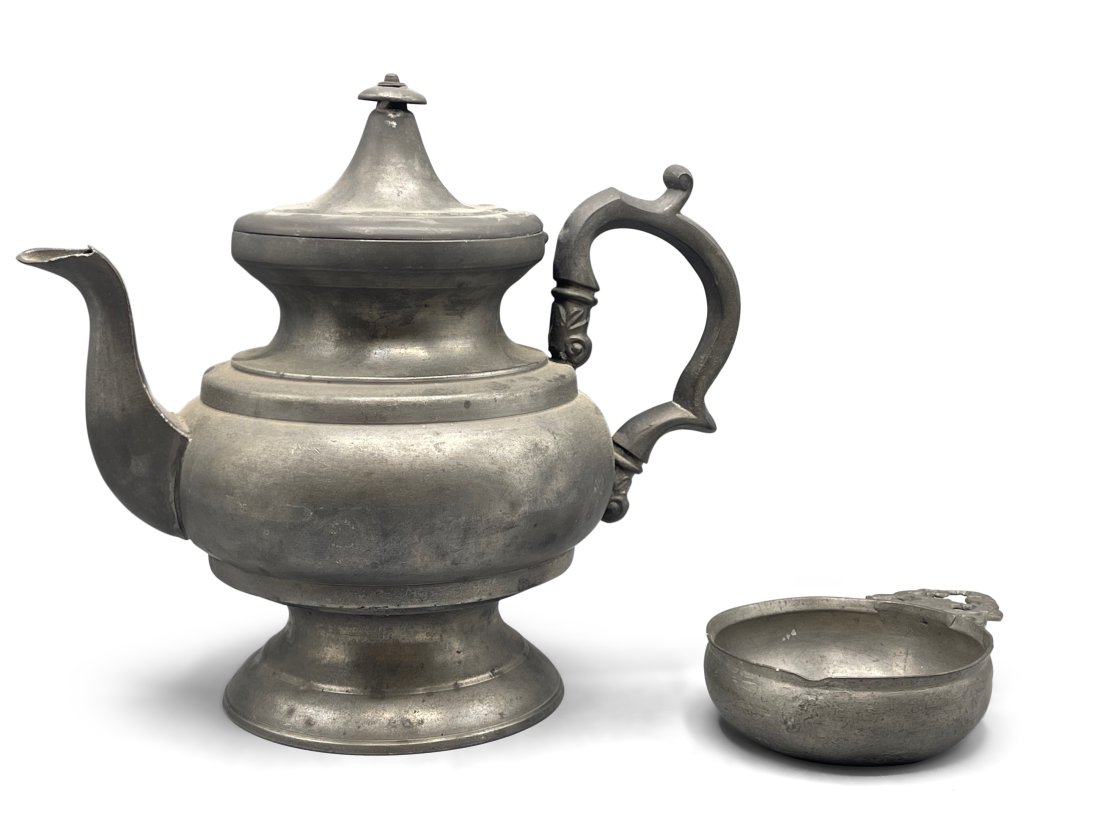 Connecticut Pewter Coffee Pot and Porringer (1 of 5)