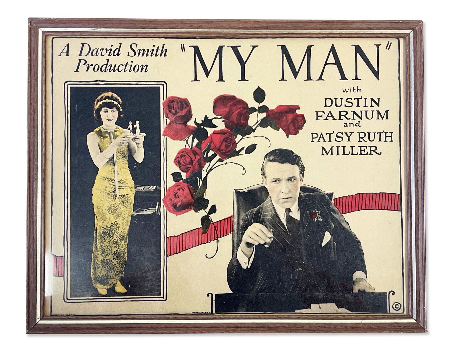 Hand Colored Lithograph Movie Poster, My Man: A David Smith hand colored lithograph poster for "My Man" (1924), from Wyanoak, NYC. Copyright lower right. Outside frame: 11-1/2in x 14in. | Philadelphia Metro area delivery, NYC curbside delivery, a