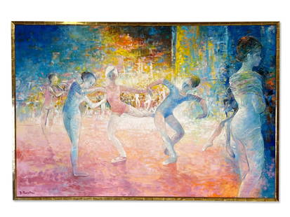 Bernard Taurelle. Oil/Canvas, Repetition: Bernard Taurelle (French, 1931-). A large-format oil on canvas depicting ballerinas. Signed lower left and gilt framed. Canvas: 51-1/4in x 77in. Outside frame: 53-1/4in x 78-1/2in. | Philadelphia Metr