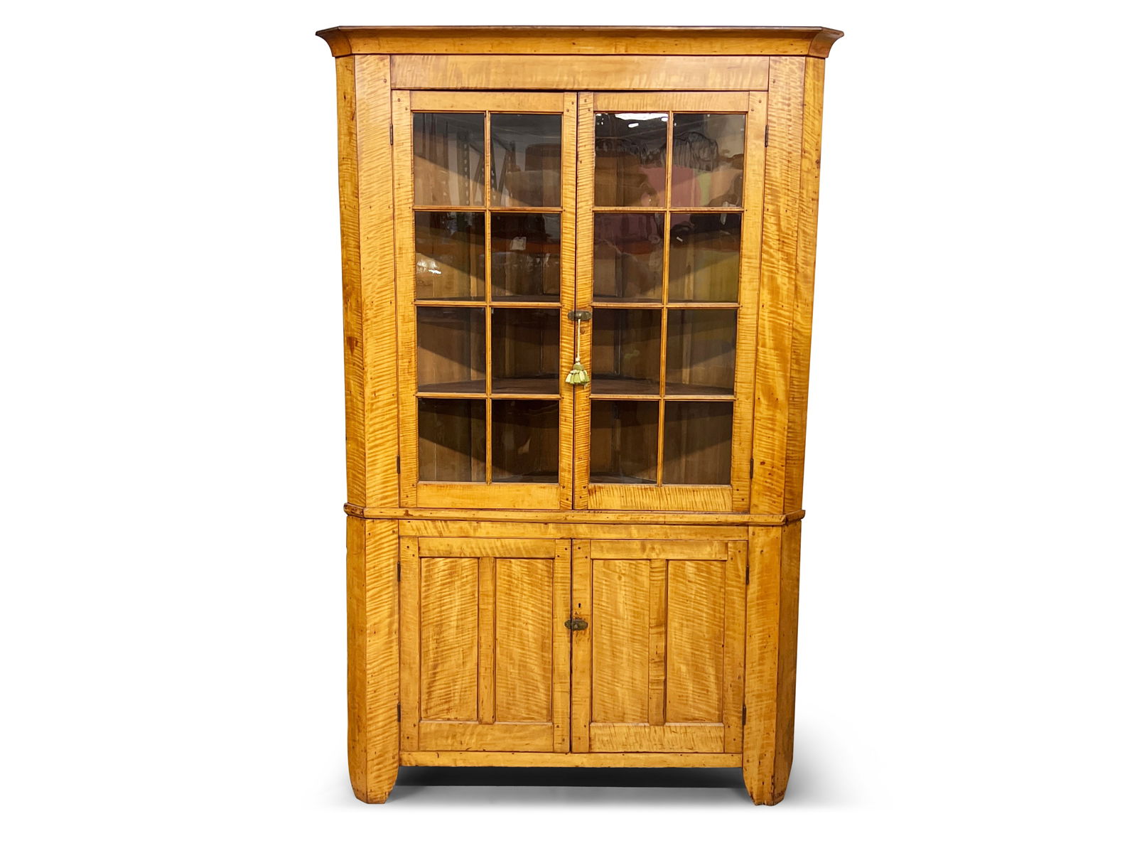 Federal Two-Part Tiger Maple Corner Cupboard (1 of 7)