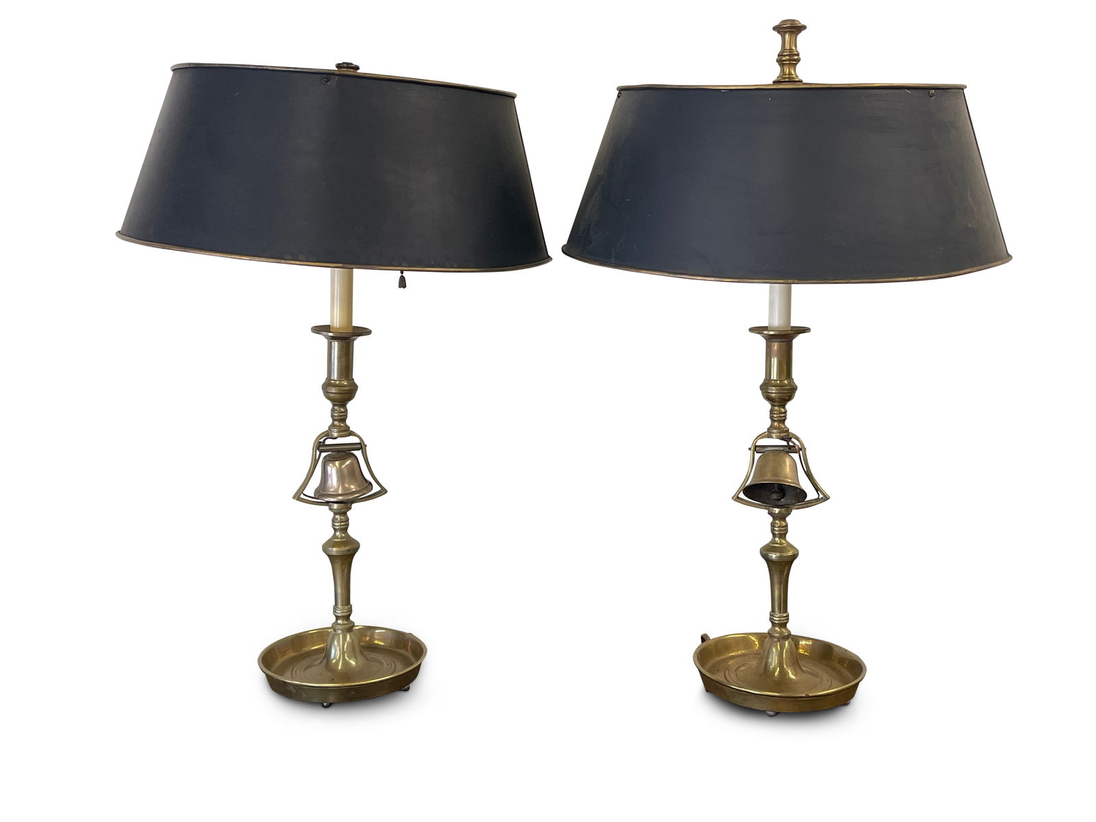 Pair of Tavern Bell Lamps with Tole Shades (1 of 4)