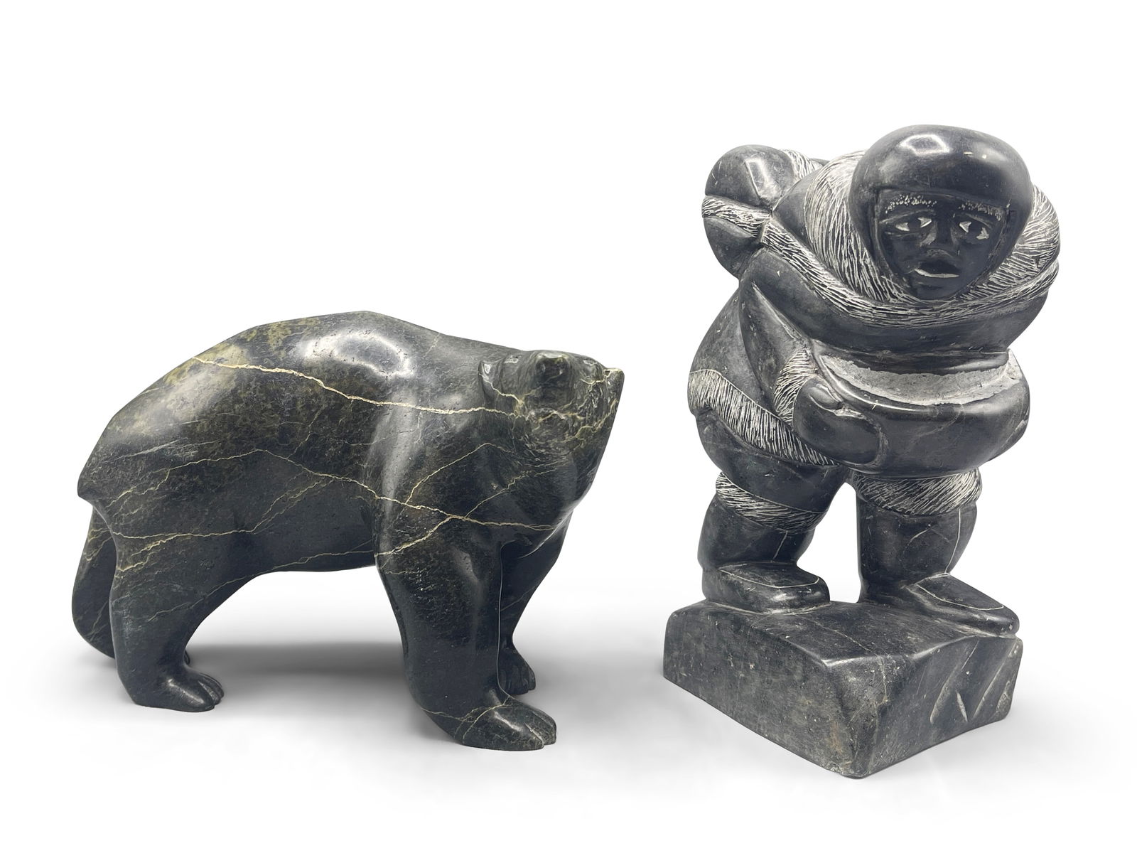 Inuit Soapstone Bear and Figure (1 of 8)