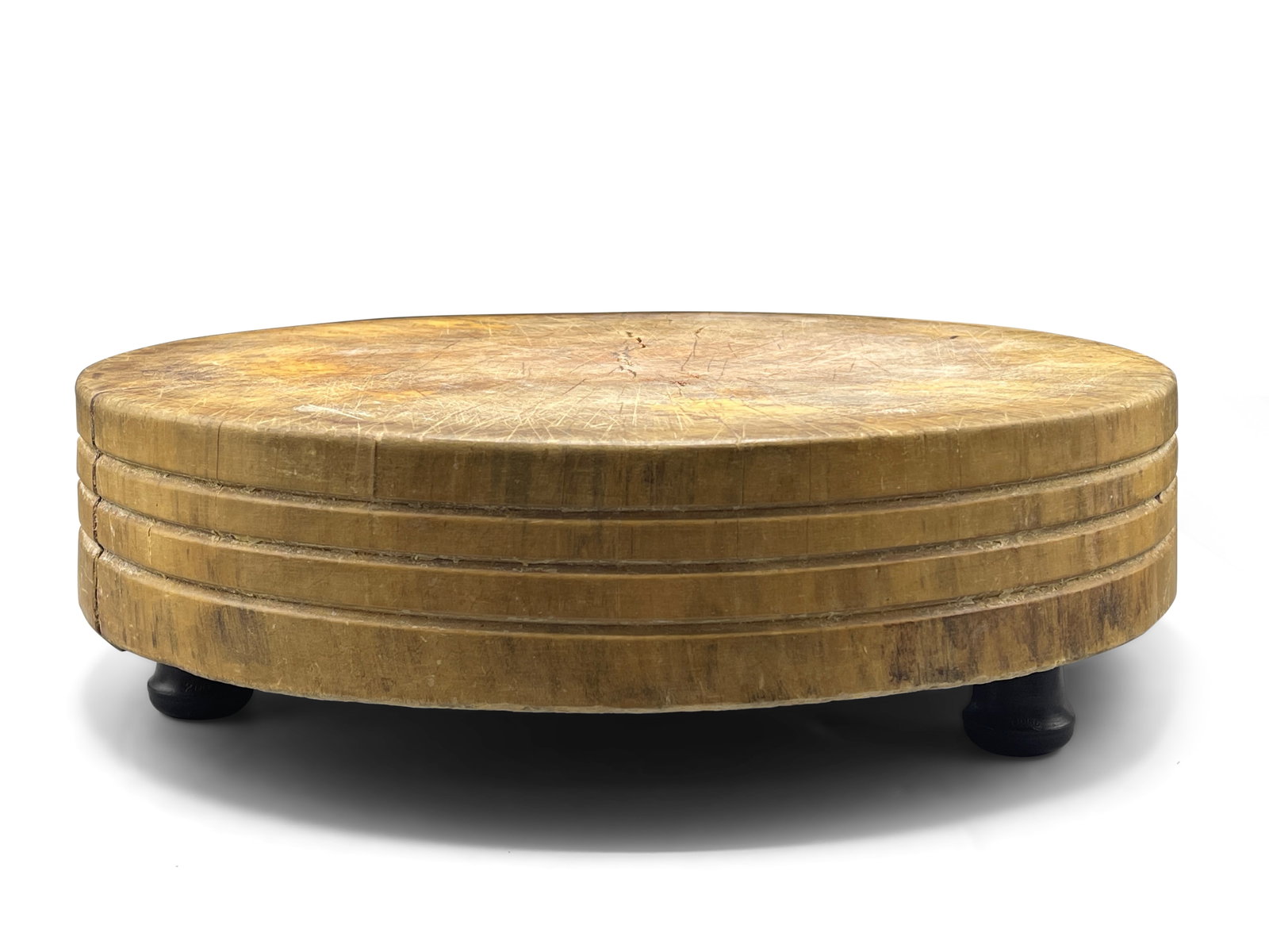 Tuk Away Butcher Block: A Tuk Away stacked butcher block resting on turned feet. 5in tall x 16-1/2in wide. | Philadelphia Metro area delivery, NYC curbside delivery, and international third-party shipper information are all 