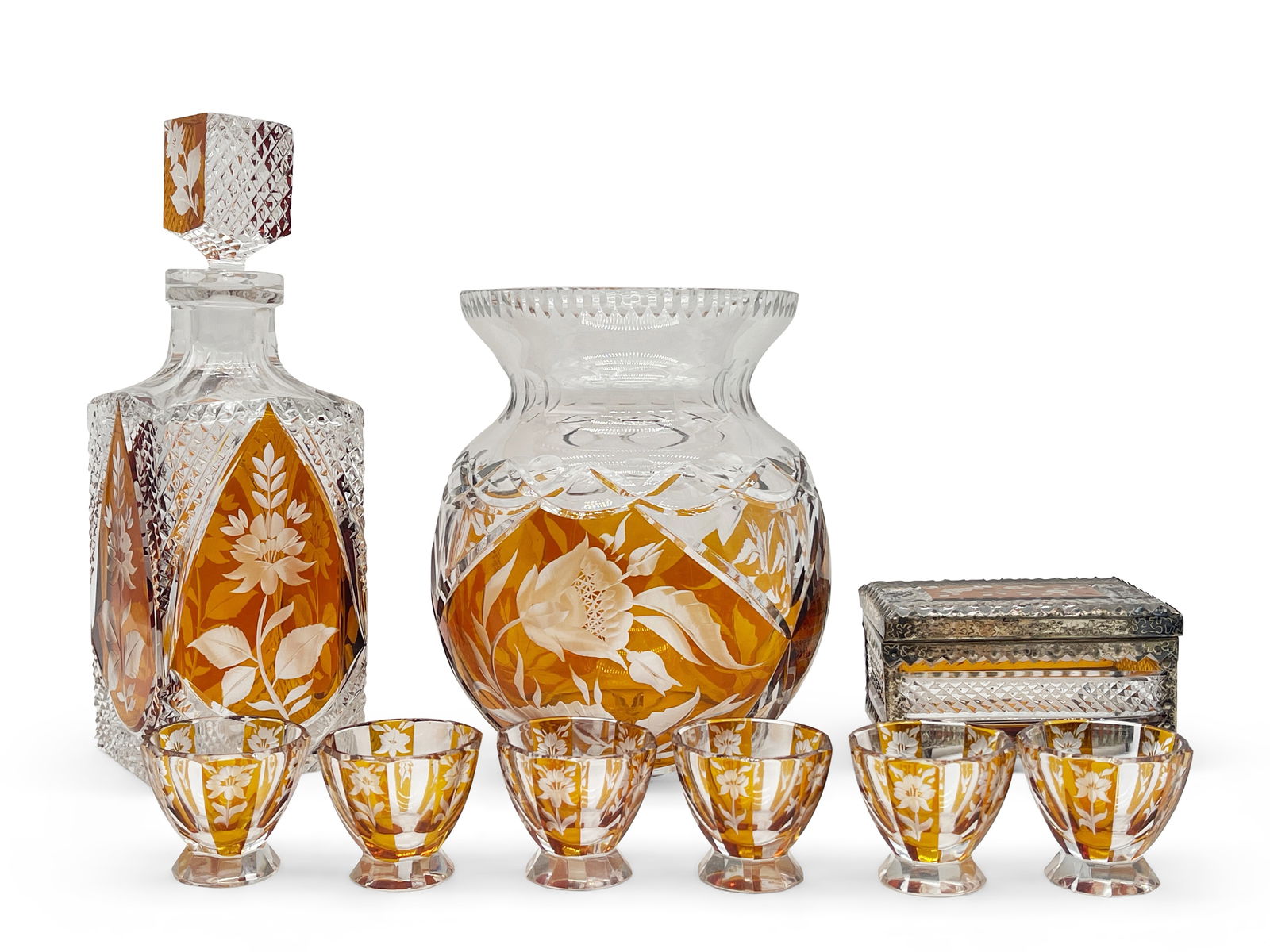 Czech Bohemian Crystal Amber Glassware (1 of 9)