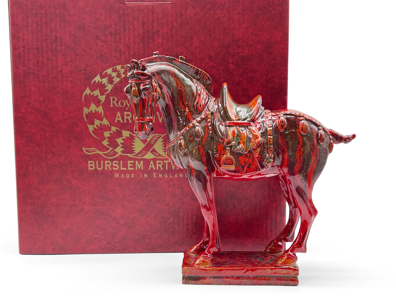Royal Doulton Flambe Figure: Tang Horse: A Royal Doulton flambe sculpture of a Tang horse. BA25, numbered 188/250. With box. 11in tall x 11in wide. | Philadelphia Metro area delivery, NYC curbside delivery, and international third-party ship