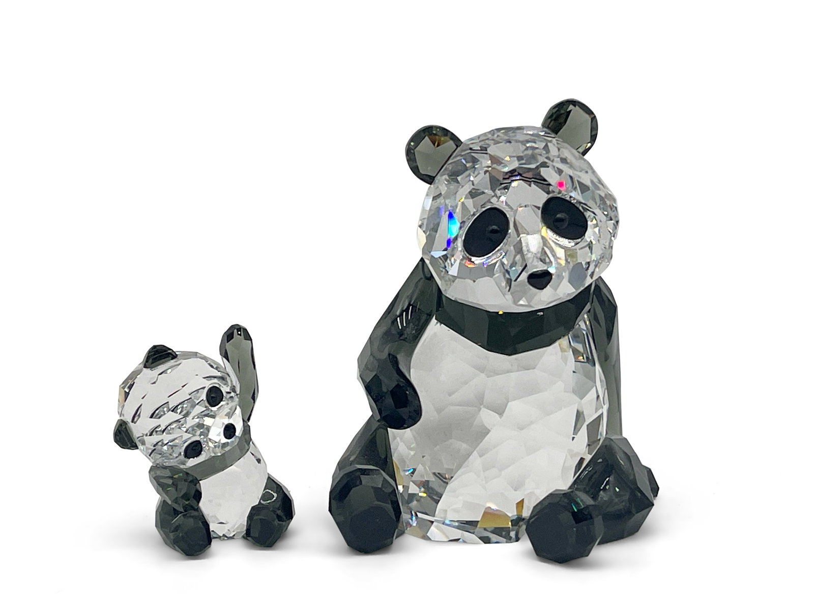Swarovski Crystal Mother and Baby Pandas: Swarovski crystal mother panda and baby panda. Each marked on foot. Larger: 3-1/2in tall x 2-1/2in wide. | Philadelphia Metro area delivery, NYC curbside delivery, and international third-party shippe