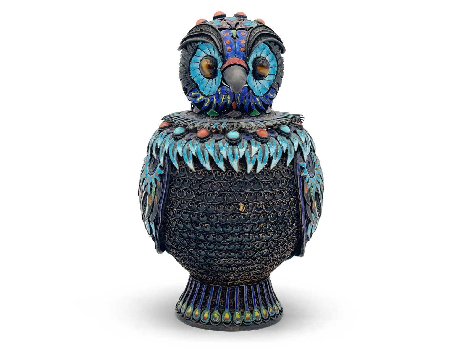Chinese Silver Cloisonné Owl Box (1 of 8)