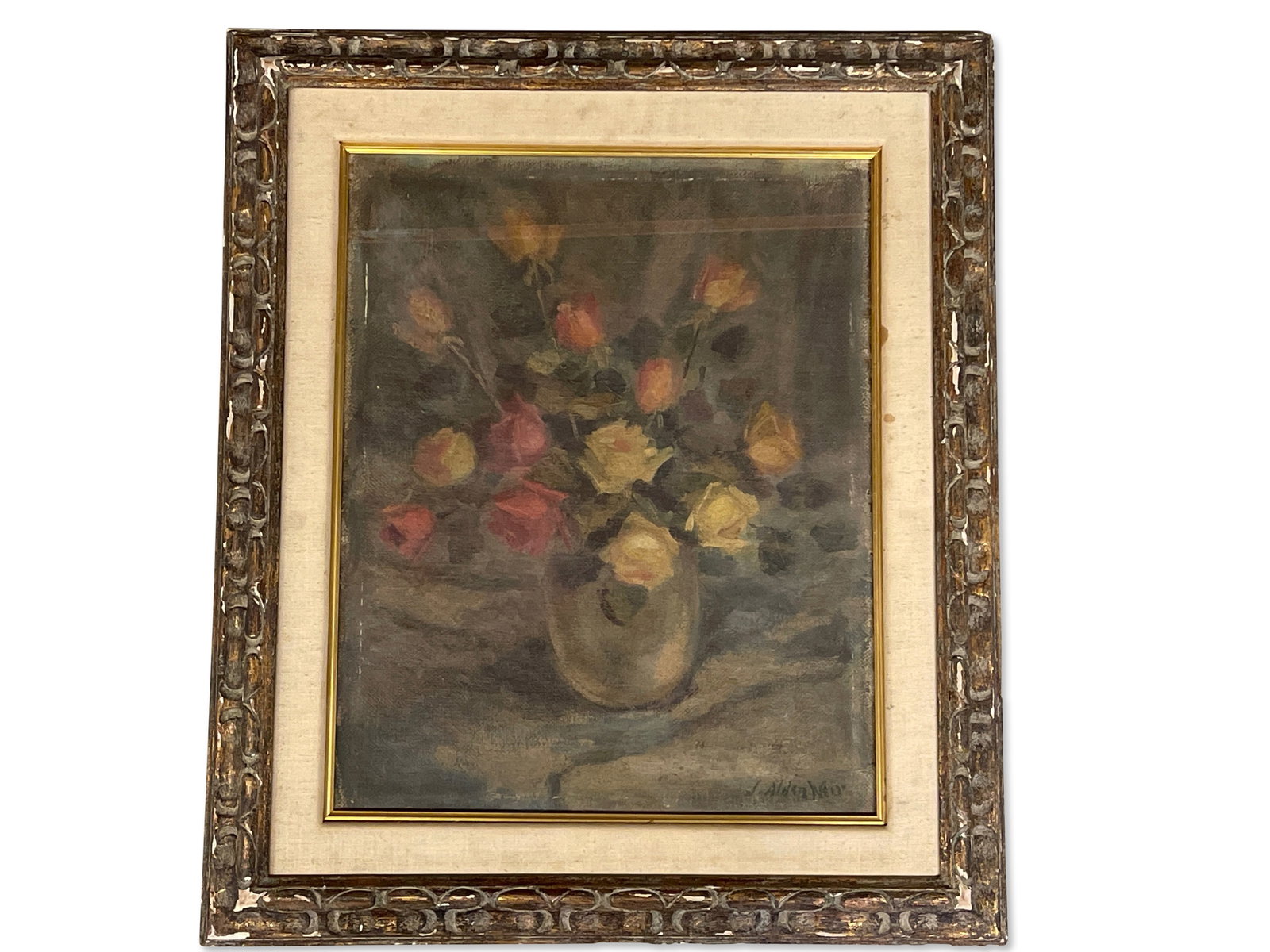 Impressionist Oil/Canvas, Still Life: An oil on canvas floral still life, signed "J. Alden Weir". Canvas: 19-1/2in x 15-1/2in. Frame. 27in x 23in. | Philadelphia Metro area delivery, NYC curbside delivery, and international third-party sh