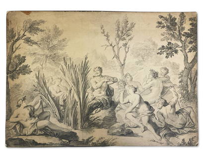 Carle Van Loo. Charcoal/Paper, Allegory: Carle Van Loo (French, 1705-1765). An Old Masters charcoal on paper drawing depicting Greek tragedy. Attributed on back. Christie's tag on back. 17in x 23-1/2in. | Philadelphia Metro area delivery, NY