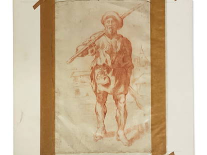 Two Antoine Le Nain Sanguine Illustrations: Antoine Le Nain (French, 1588-1648). Two sanguine Old Masters illustrations, front and back on single paper. Attributed on matting, and with Christie's tag. Paper: 10-1/2in x 7in. | Philadelphia Metro