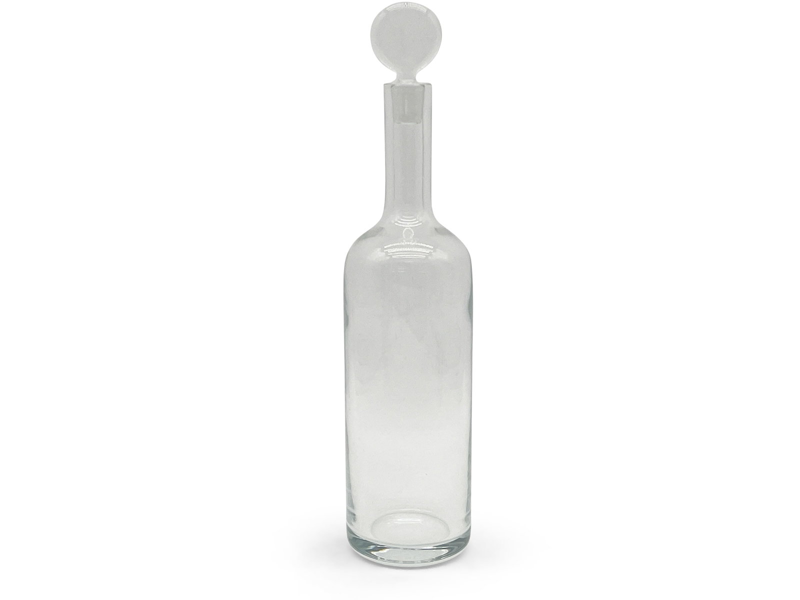 Baccarat Dionysus Crystal Decanter: A Baccarat Dionysus crystal decanter with rounded stopper and Baccarat label underneath. 14in tall x 3-1/2in wide. | Philadelphia Metro area delivery, NYC curbside delivery, and international third-pa
